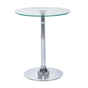 Bàn cafe BCF106T chân thép mạ kim loại mặt tròn bằng kính