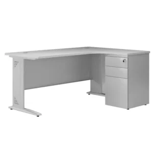 Bàn làm việc HU1612L22 chân sắt mặt lượn gỗ Lamilate có hộc sắt