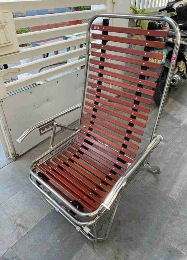 Ghế giường gấp inox Xuân Hoà GNI-0700 nan gỗ mùa nóng ngồi bao mát - Ảnh 2