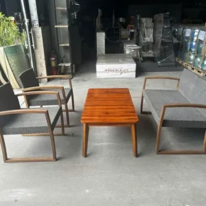 Thanh lý rẻ bộ 1 bàn 3 ghế nhựa giả mây màu xám