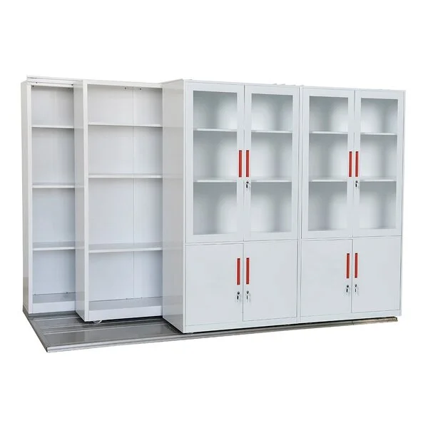 Tủ hồ sơ di động MCF3K3 mặt ngoài 2 tủ cánh kính sơn trắng