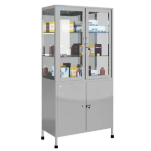 Tủ y tế inox GYT06 có 2 cánh kính khoang trên phù hợp trưng bày