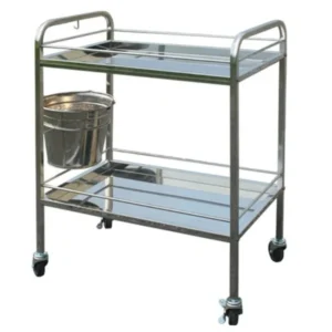 Xe đẩy inox XED01 có 2 tầng kèm móc treo đồ và thùng rác